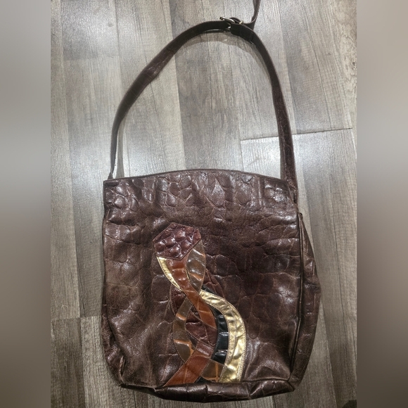 Boho Croc Embossed patchwork Laptop Bag Casual Brown Hobo Western Cowboy Classy - Picture 1 of 14